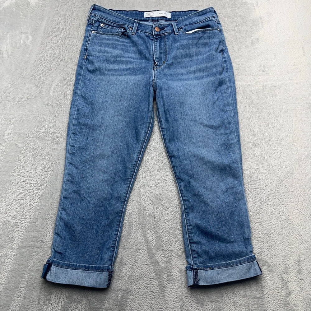 Levi's Mid Rise Capri Jeans Women 32x22 Blue Denim Cotton Medium Wash Cuffed Hem